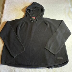 UNIF Mens Black Knit Hoodie 100% Cotton Ribbed Boxy Fit Sweater Size Large